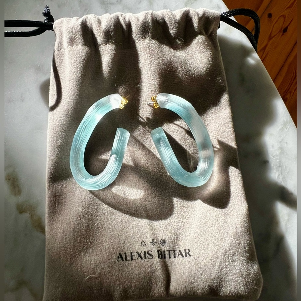 Alexis Bittar Turquoise Blue Lucite Hoop Twist Earrings